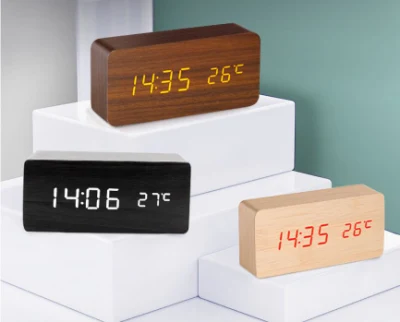 Reloj despertador electrónico de madera LED inteligente creativo reloj despertador de pantalla Dual de temperatura silenciosa luminosa reloj de madera USB
