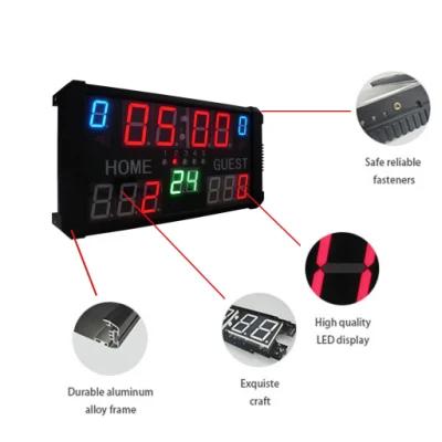 Envío de la gota Montado en la pared 5-Bright Electronic Sport 7 Segment LED Basketball Scoreboard Digital con Shot Clock