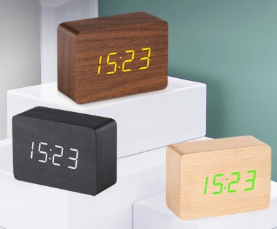 Despertador de madera con función de temperatura Despertador LED Control de voz Reloj digital Despertador pequeño de madera electrónico Regalo de decoración USB