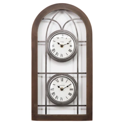 Reloj de pared antiguo de 2 tiempos con zona horaria de diferentes países Reloj de pared vintage