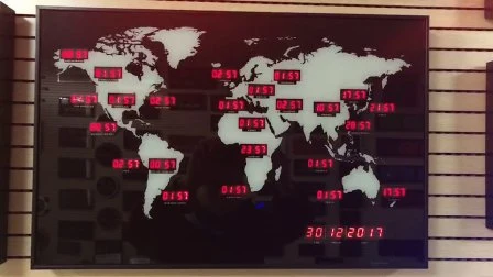 Reloj de pared de zona horaria mundial con visualización de fecha digital LED