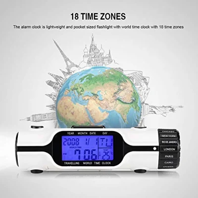Reloj de viaje en hora mundial, con pantalla retroiluminada Reloj de alarma de viaje digital de tamaño de bolsillo con múltiples zonas horarias, portátil, 3 LED brillantes para viajar